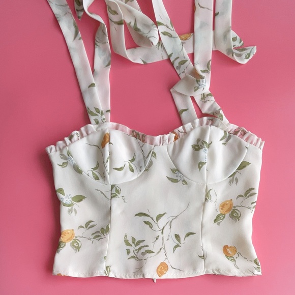 Tops - NEW Lemon Leaves Bustier Adjustable Ribbon Straps